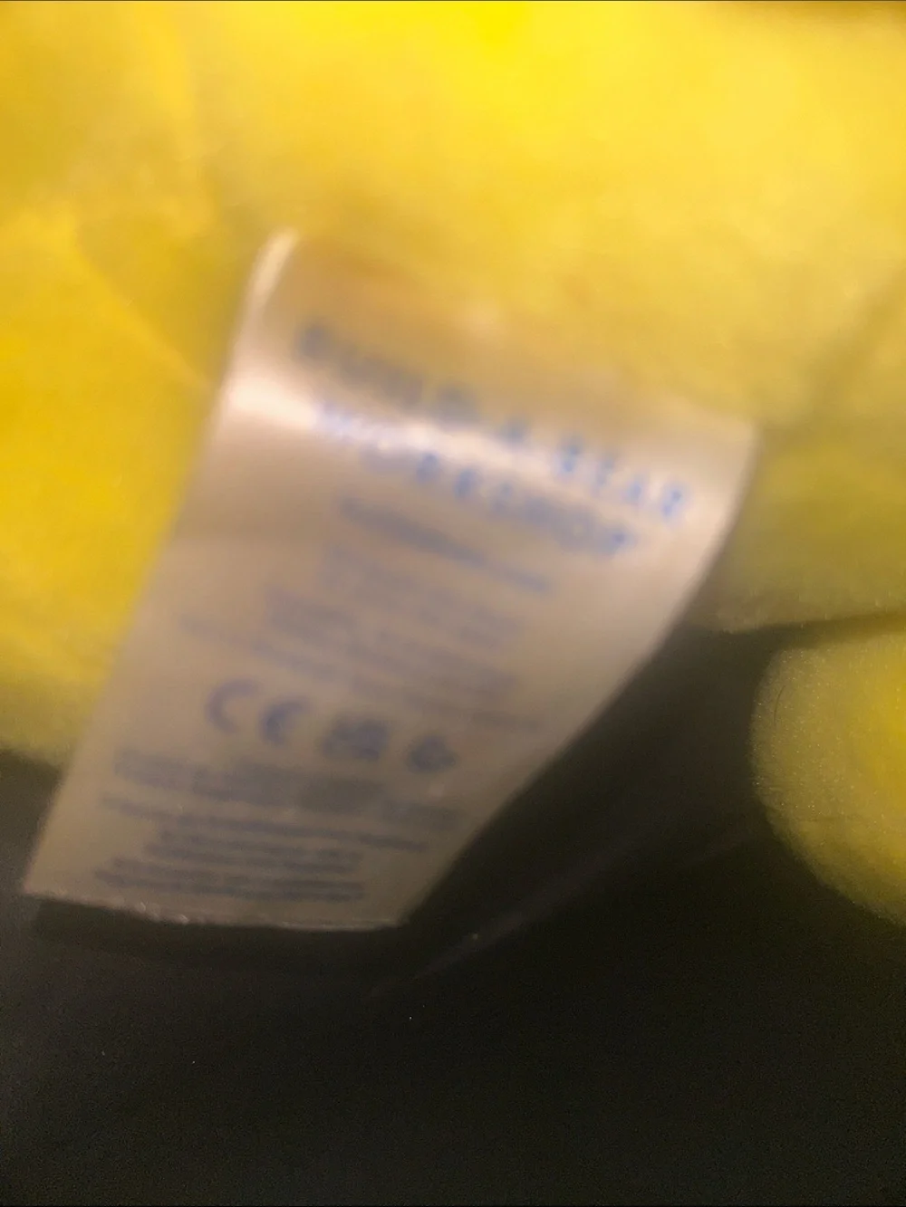 Build-A-Bear Bright Yellow Plush Tag Close-Up